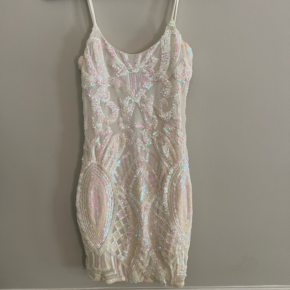Lucy in the Sky white iridescent sequin mini dress